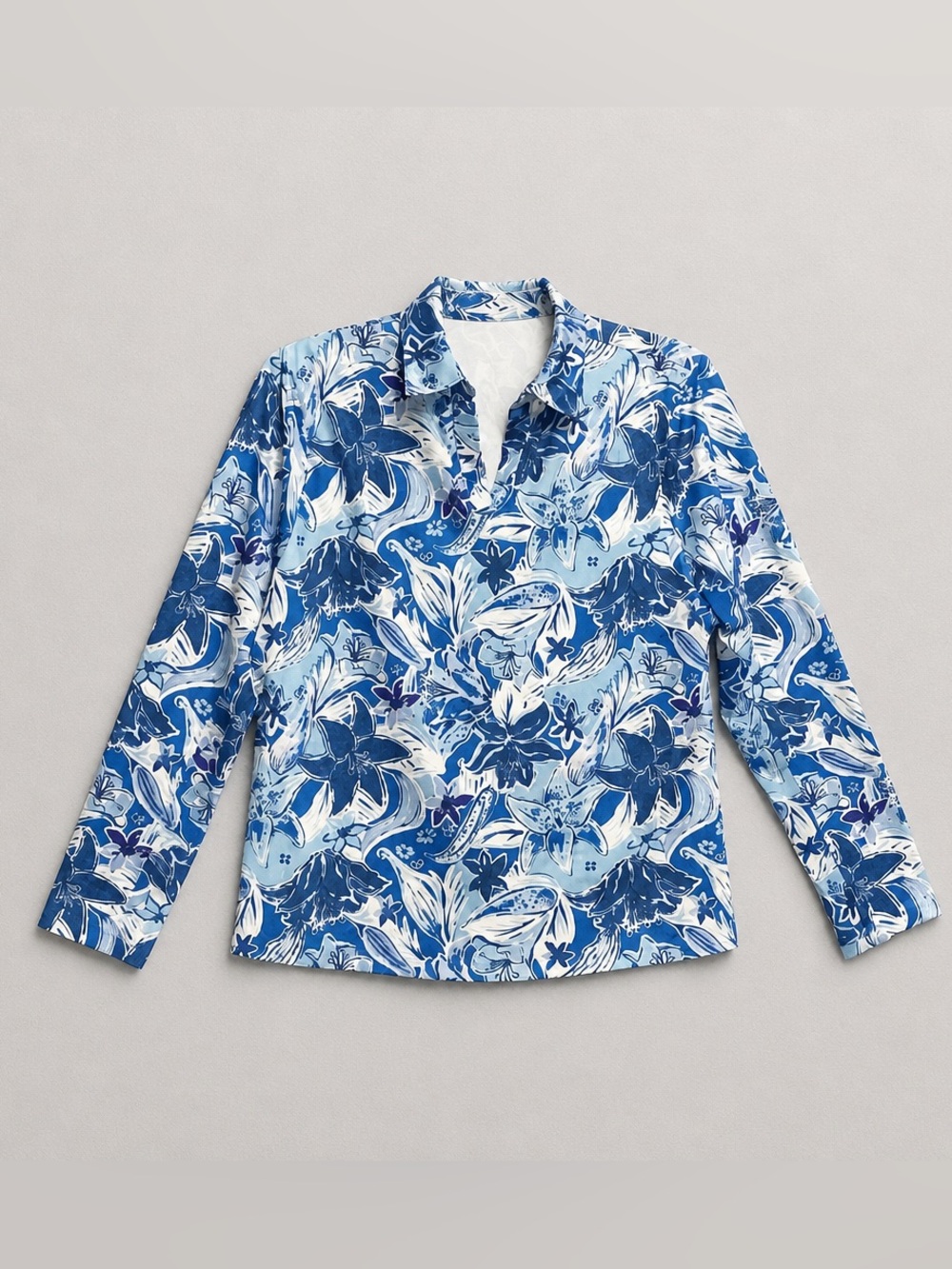 X by Gottex ~ Women's Blue Floral Print Long Sleeve Collared jacket